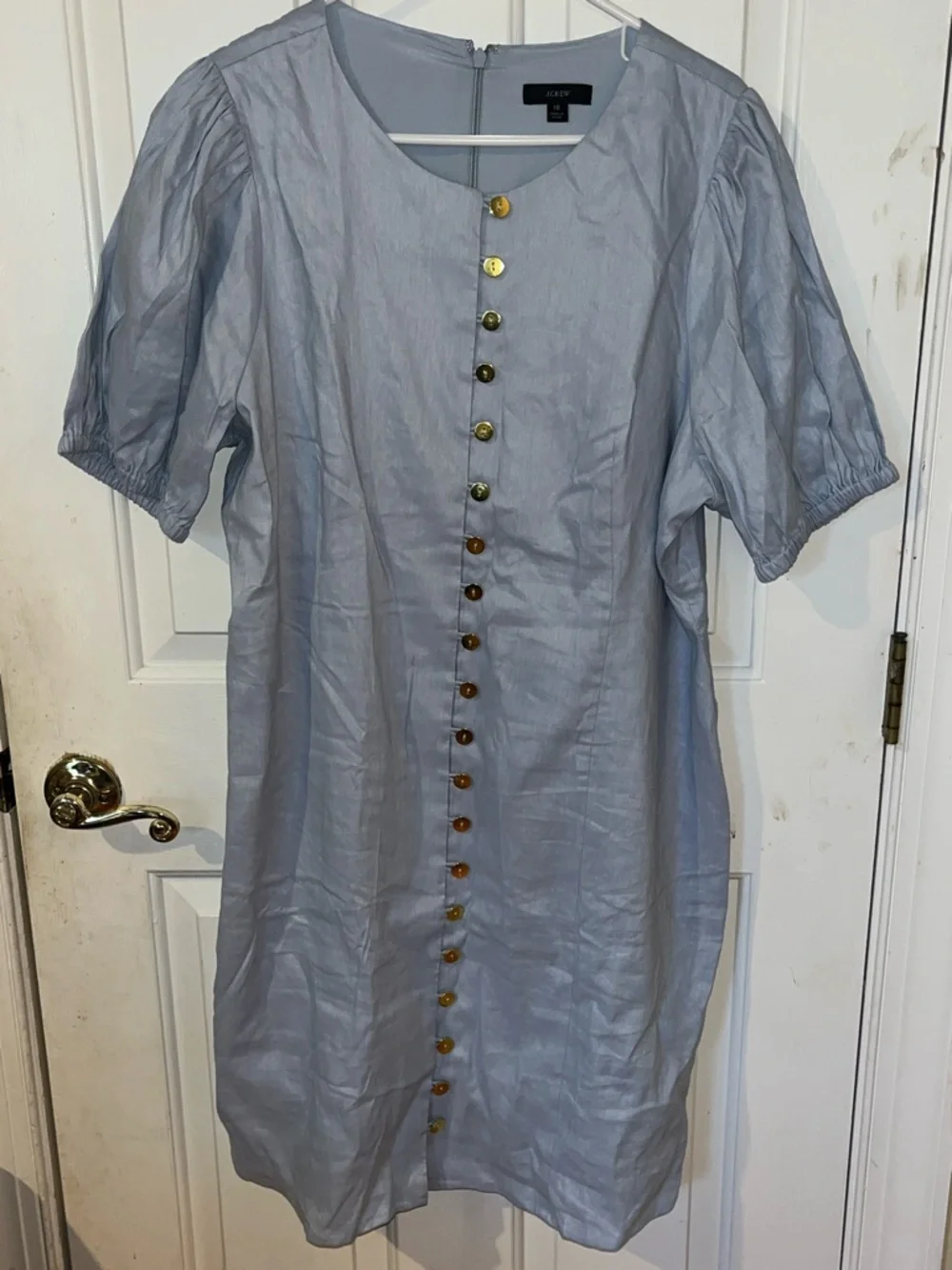 J.Crew Size 18 Linen Blend Dress Gold Button Front Short Sleeve - Picture 1 of 6